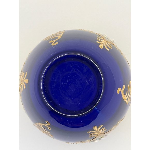 Vintage Moser Bohemian Blue Gold Vase applied Flowers 5" READ - Picture 4 of 6